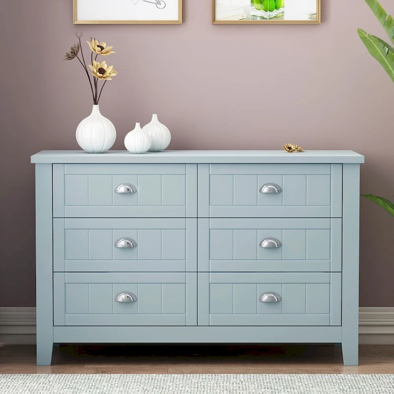 Modern Drawer Dresser with Solid Wood Frame and Retro Shell Handle