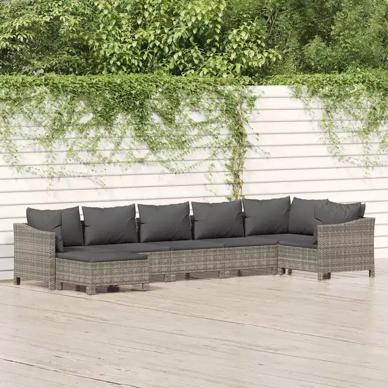 vidaXL Garden Lounge Set Grey PE Rattan, Powder-Coated Steel Large