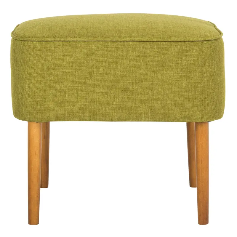 Mid-Century Green Linen Blend Ottoman