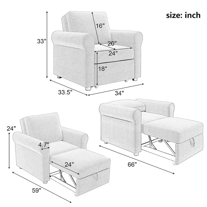 3-in-1 Sofa Bed Chair