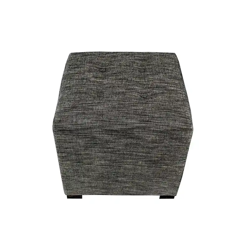 Square Button-Tufted Cotton Ottoman – Espresso / Grey / Aqua, Wood Legs, Single