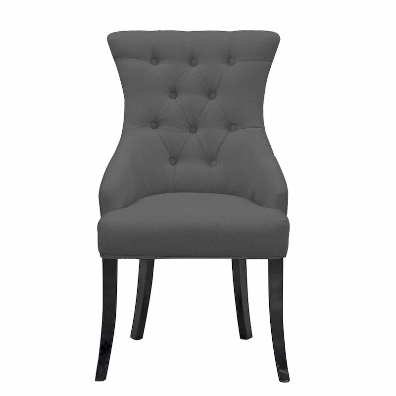Beige Fabric Dining Chair Wing Chair with Tufted Buttons