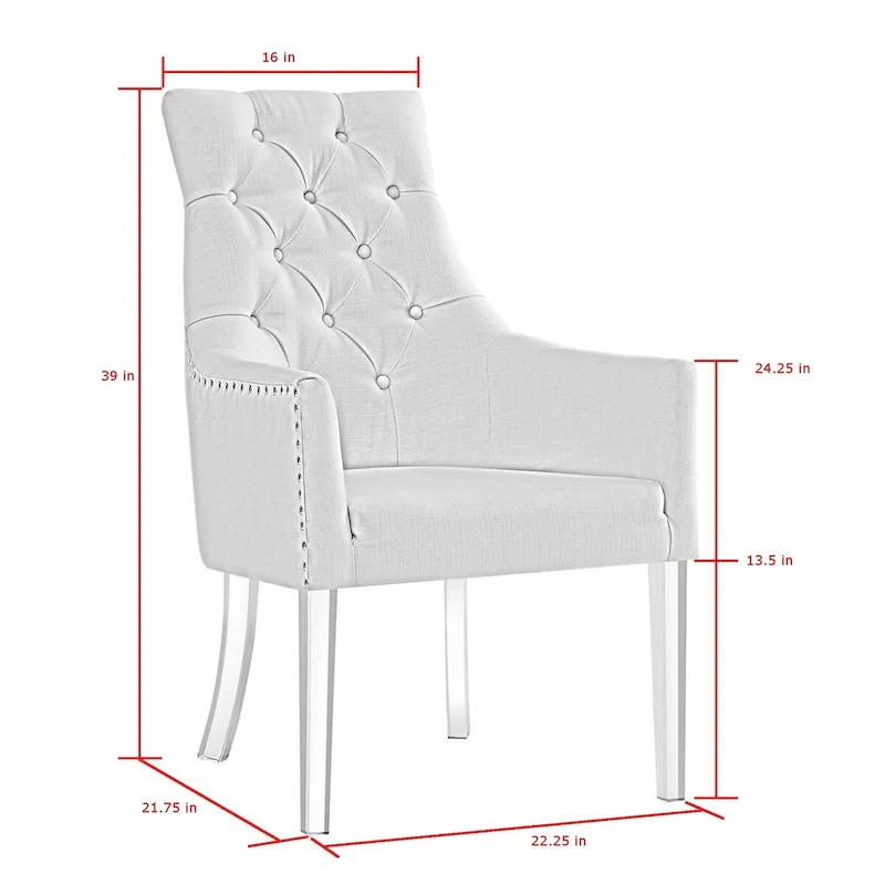 HomeRoots Set of Two Tufted Light Gray and Clear Upholstered Linen Dining Arm Chairs