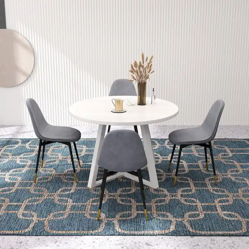 Roundhill Furniture Evatt 5-Piece Round Dining Set, Trestle Round Table with 4 Stylish Chairs