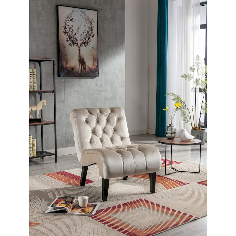 Velvet Upholstered Leisure Chair For Living Room With Wood Legs