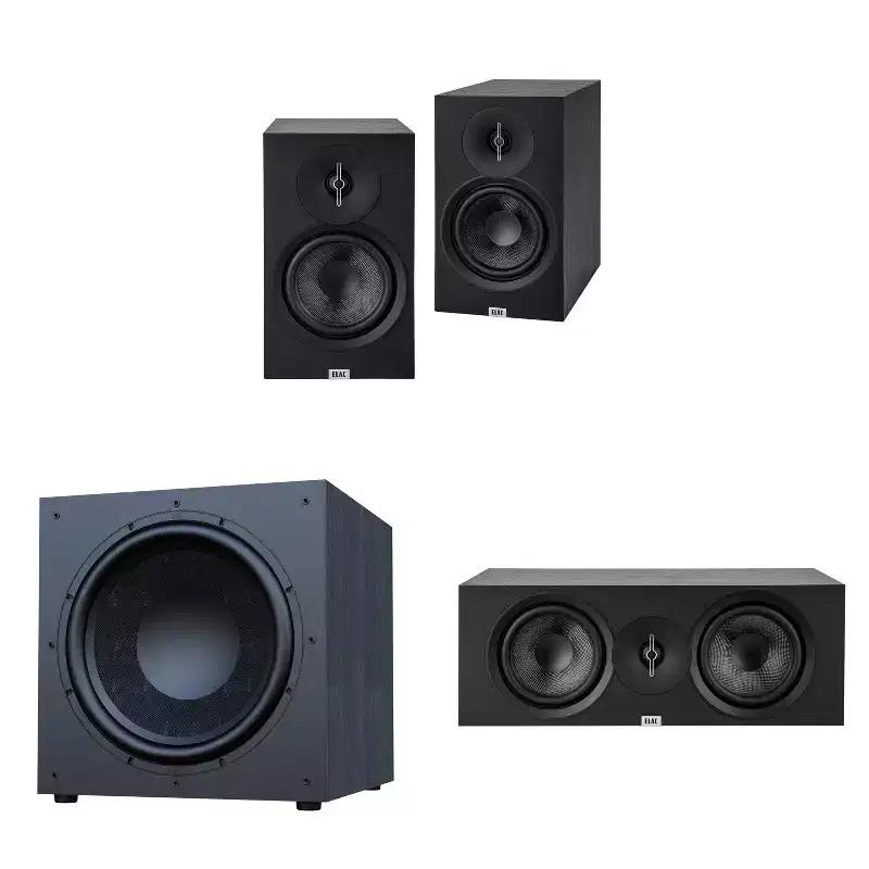 Elac Debut 3.0 Db63 Black Bookshelf Speakers With Debut 15 Inch Subwoofer And Debut Center Channel