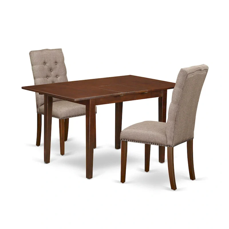 Mahogany Butterfly Leaf Rectangular Dining Table Set, 3-Piece, Seats 2