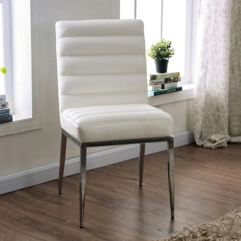 Modern White Channel Tufted Dining Chairs (Set of 2)