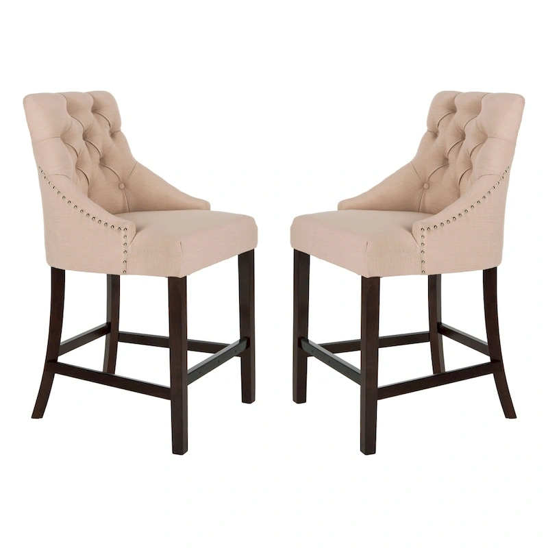 SAFAVIEH Dottie 26-inch Tufted Wing Back Counter Stool - Grey / Espresso (Set of 2) - 22.5  x 25  x 41  - 22.5  x 25  x 41