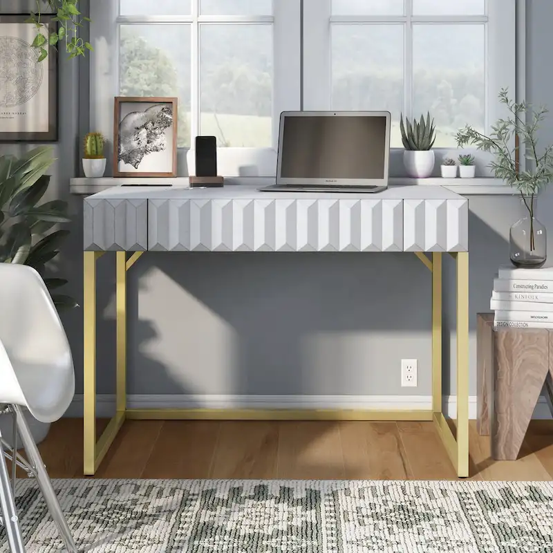 Modern 42-inch Metal Computer Desk with USB Ports