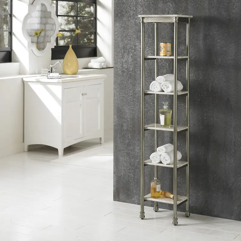 Grey / Faux Marble 6-Tier Metal Storage Tower – Contemporary Style, Single Use