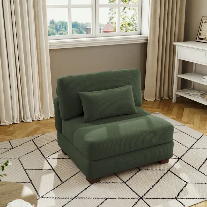 Corduroy Upholstered Armless Accent Chair with Adjustable Headrest