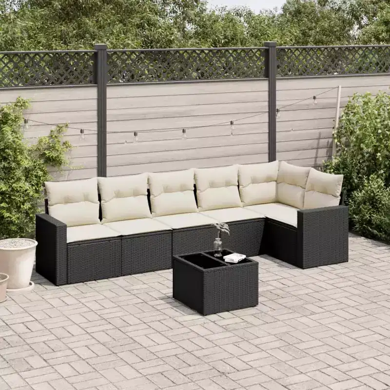 vidaXL Garden Sofa Set Black and Cream White