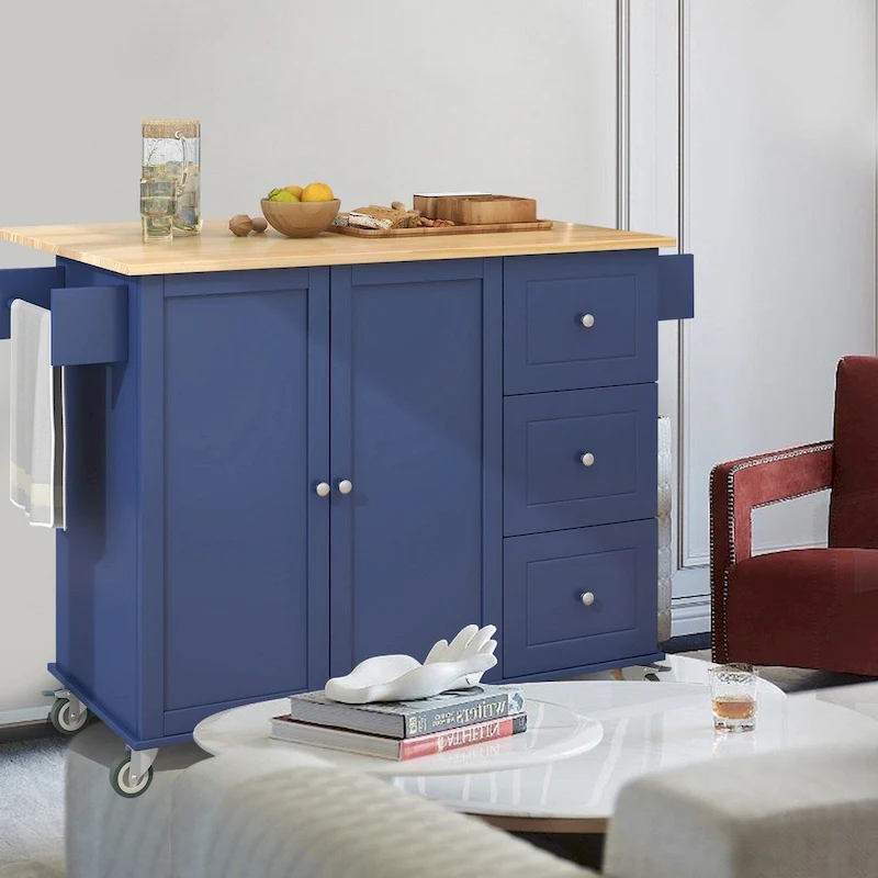 Kitchen Island Cart with Solid Wood Top and Locking Wheels