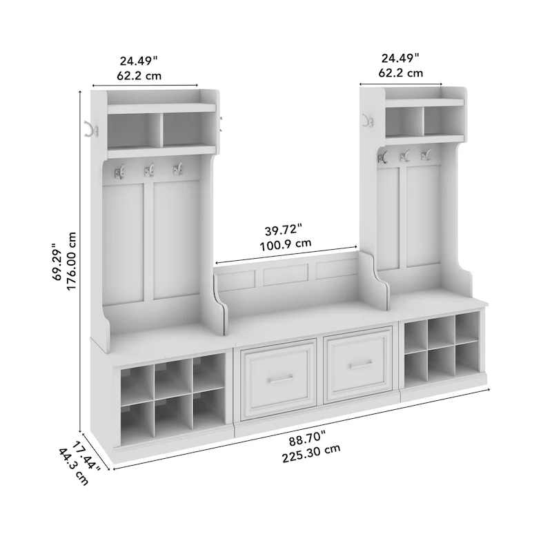 Entryway Hall Tree & Shoe Bench Set, White Ash/Gray/Brown/Black, Single
