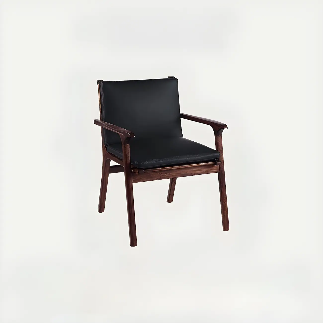 Scandinavian Faux Leather Wood Square Arm Accent Chair