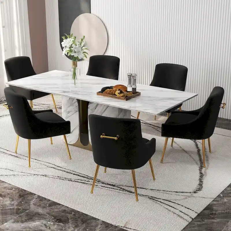 Velvet Upholstered Armless Dining Chair with Gold Metal Legs – Beige / Green / Black / Navy / Grey