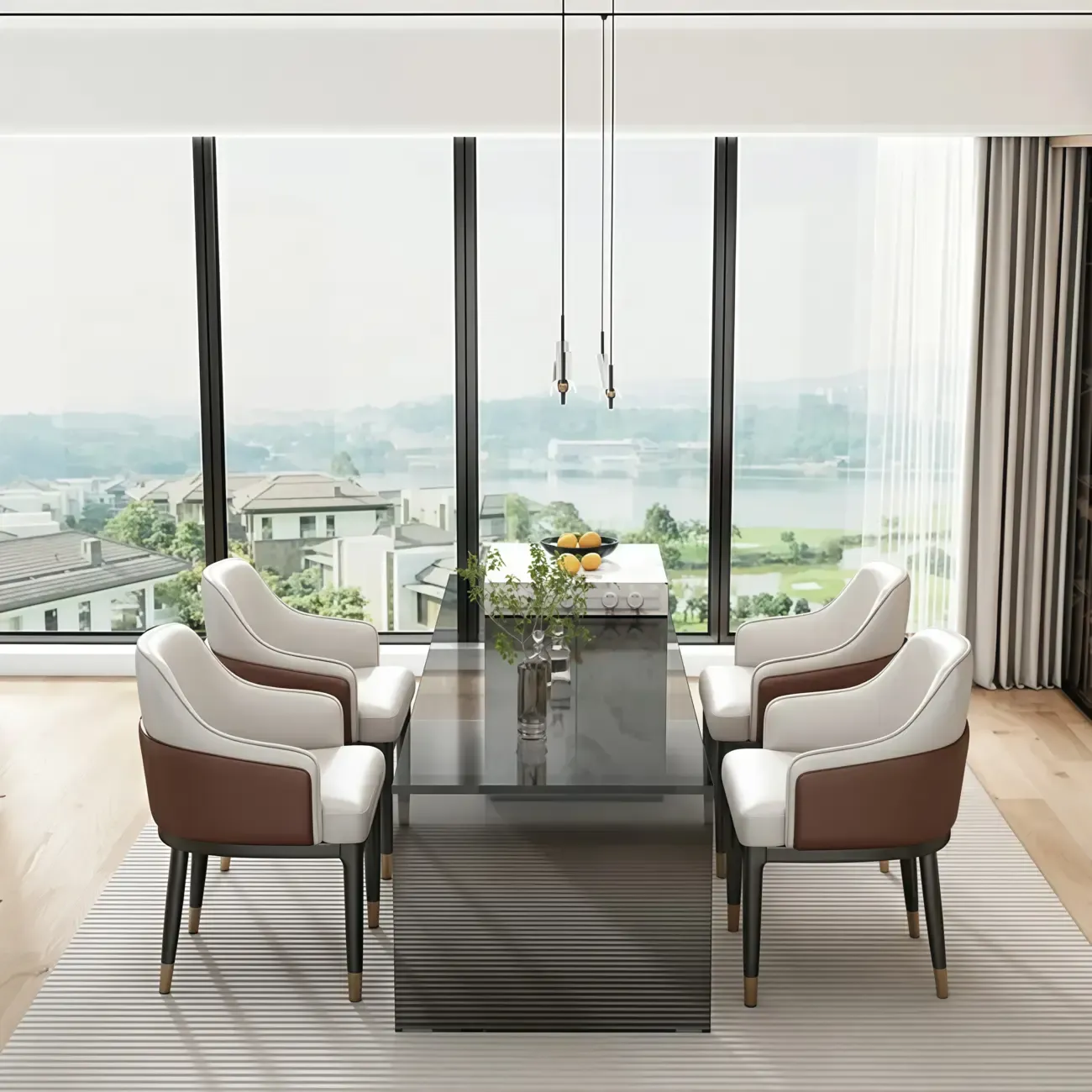 Modern Genuine Leather Sloped Arms Low Back Dining Chair