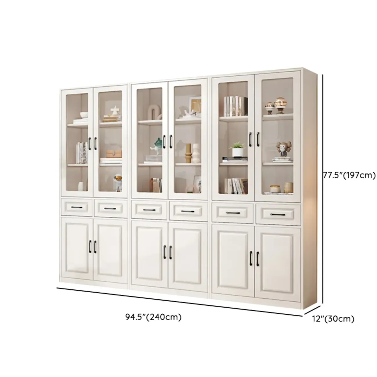 Rectangular White Wood Vertical Display Bookcase with Drawers