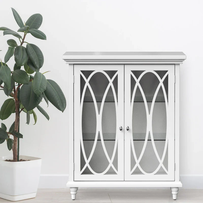 White Colored Glass Door Freestanding Floor Cabinet for 1
