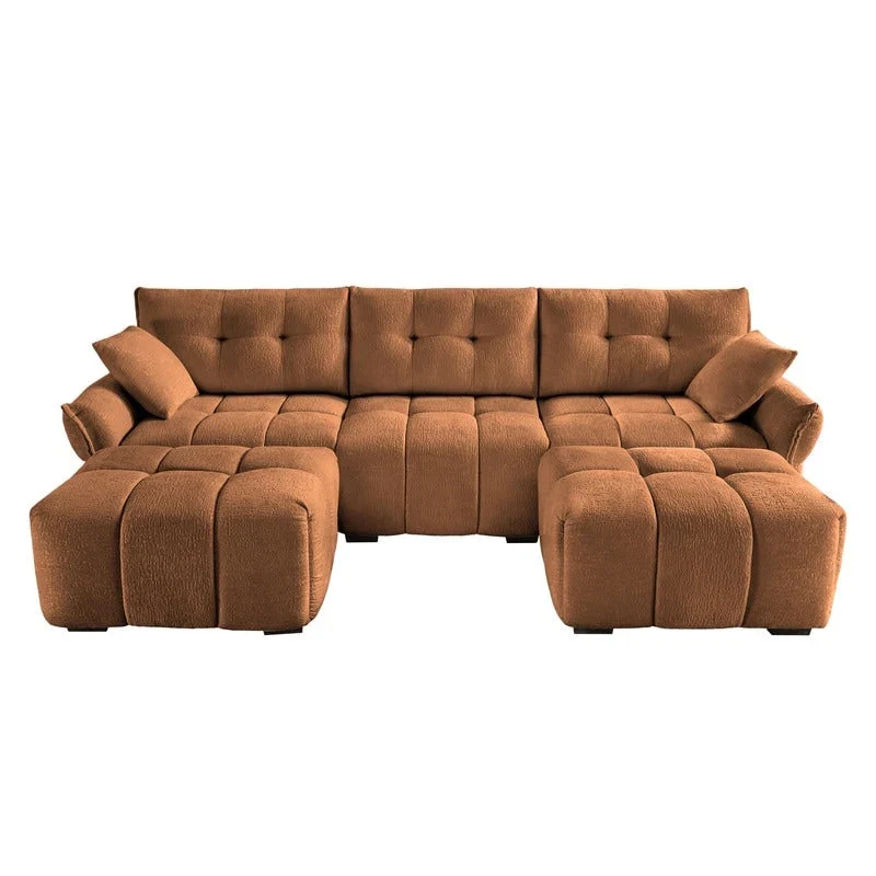 110.2 Chenille 3 Seater Upholstered Sofa, 2 Ottoman