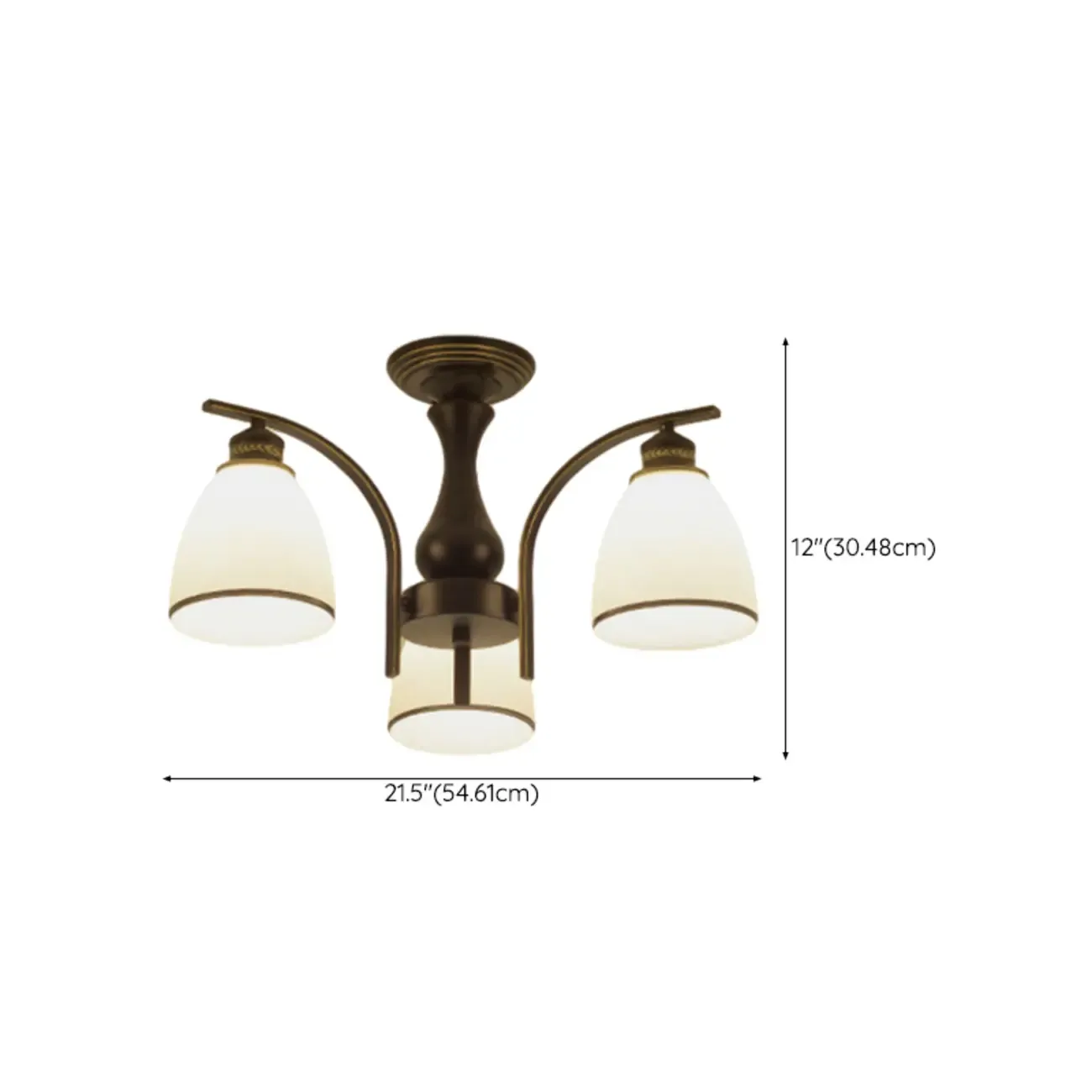 Traditional Black Cylinder Glass Semi-Flush Mount Ceiling Light