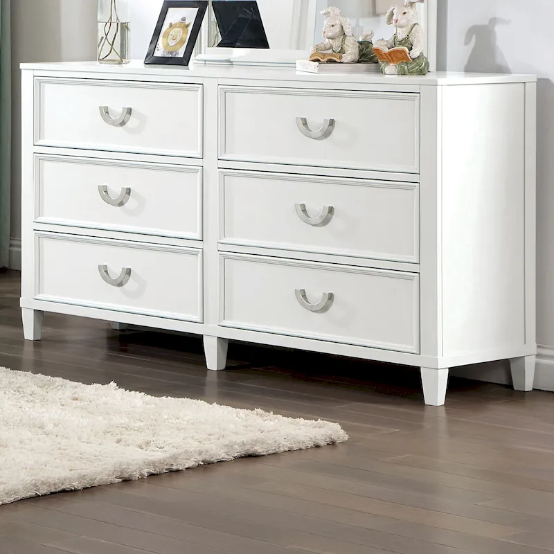 White 6-Drawer Dresser, Transitional Style, Single