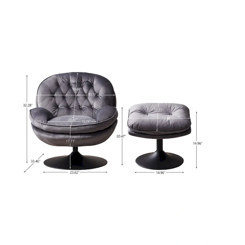 Velvet Swivel Accent Chair with Ottoman