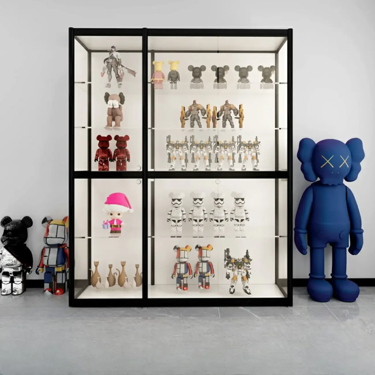 Black Metal Frame Clear Glass Shelf Curio Cabinet