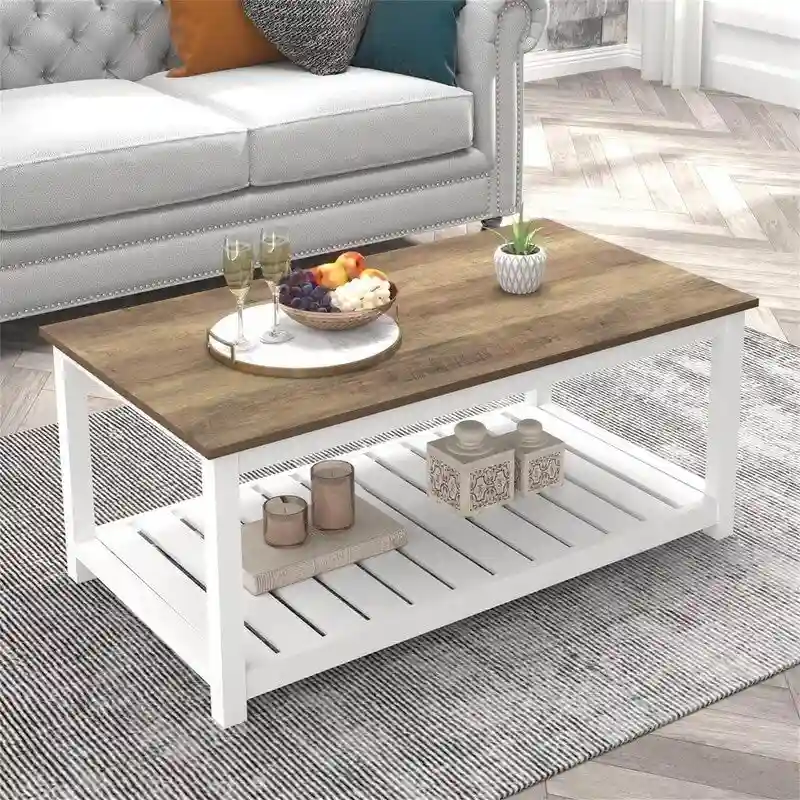 Farmhouse Coffee Table with Storage Shelf - 21.7D x 39.3W x 17.7H