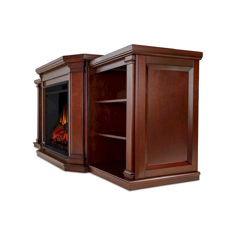 Valmont 74.25 Electric TV Stand Fireplace in Dark Mahogany by Real Flame - 75.5 W x 21.5 D x 27.7 H