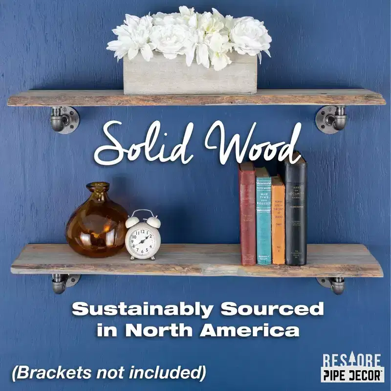 RESTORE Riverstone Grey 36 in. Live Edge Wood Shelf (Wood Only) by Pipe Decor