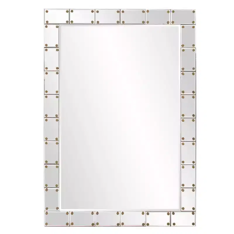 Howard Elliott Remington Glass/Wood Studded Wall Mirror: 39.5" Modern Rectangular, No Assembly Required