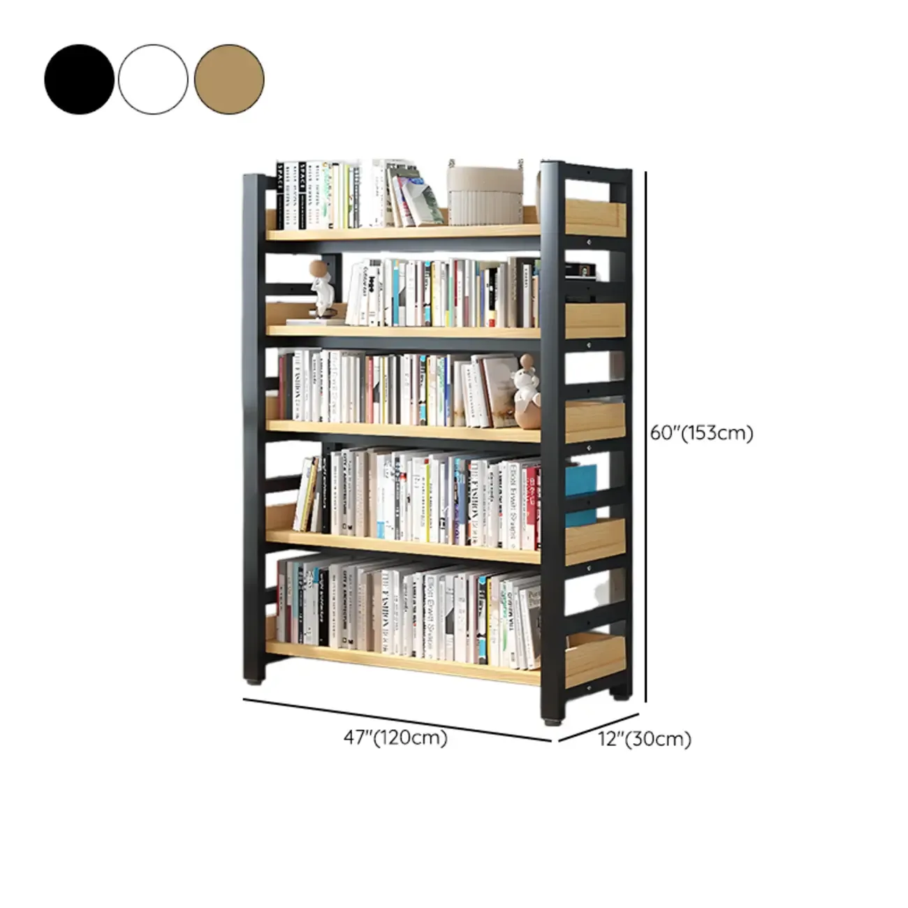 Freestanding Simple Multi-Layer Wood Bookshelf in Steel Frame
