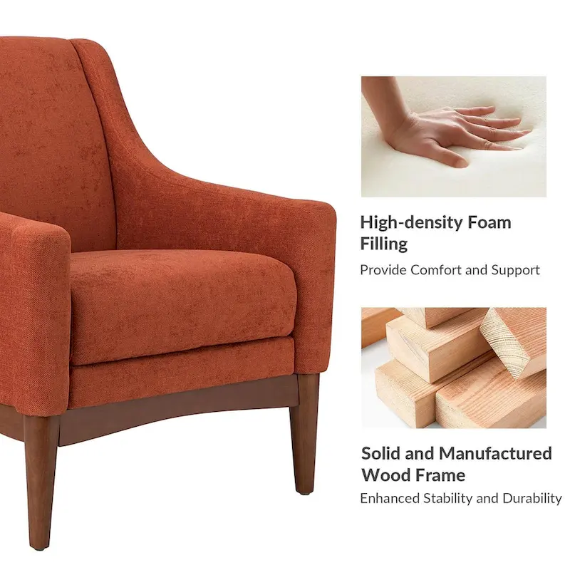 Francis Mid-century Modern Upholstered Armchair with Sloped Arms and Solid Wood Legs by HULALA HOME
