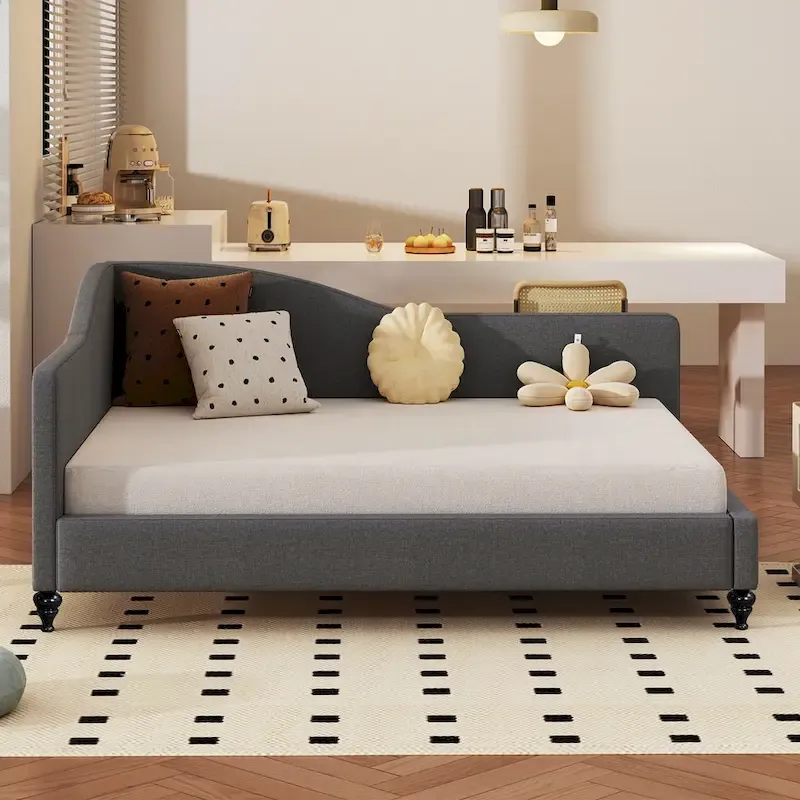 Full L-Shaped Daybed with Wood Legs