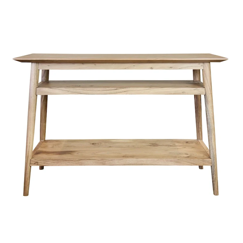 Natural Acacia Wood Console Table with 2 Shelves, Single