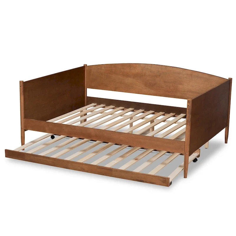 Veles Modern Ash Walnut Finished Wood Full Size Daybed with Trundle