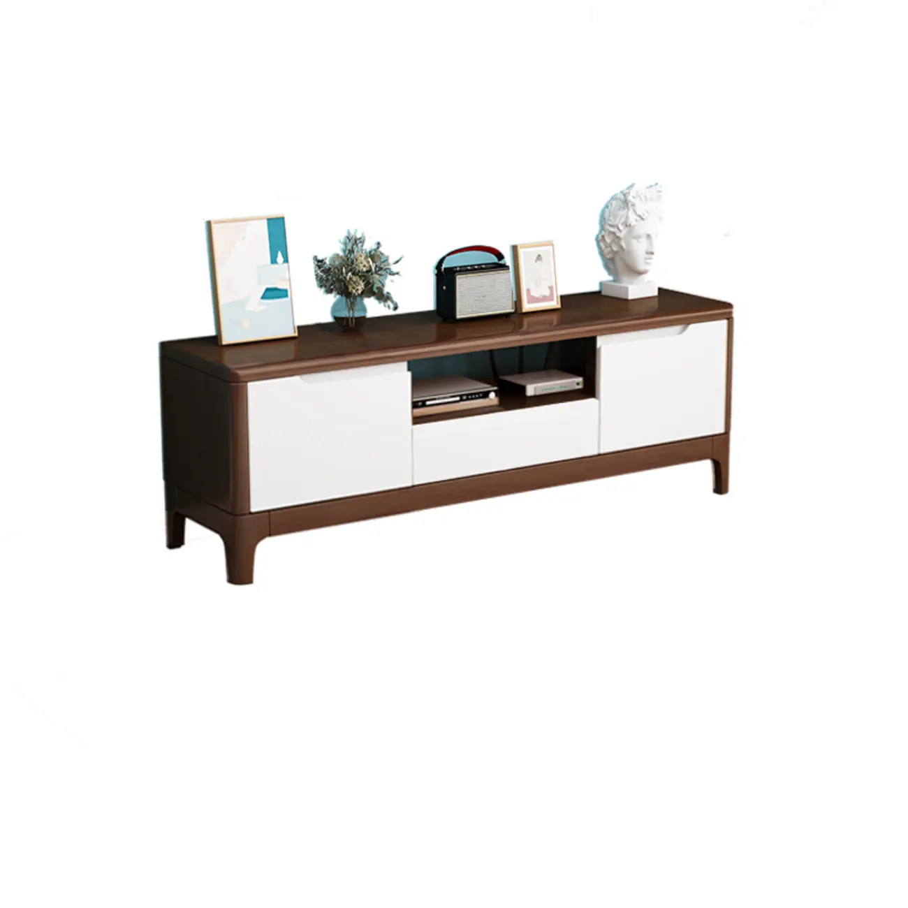 Traditional Rubberwood TV Stand with Storage for Living Room