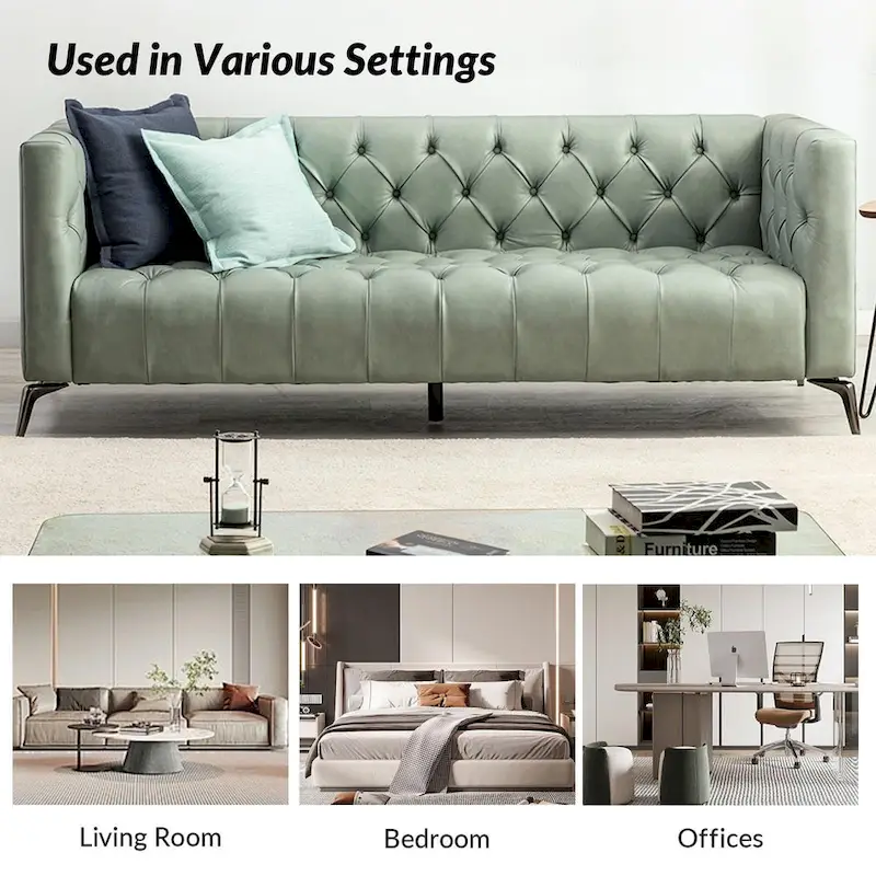 Transitional Genuine Leather Sofa with Metal Legs and Tufted Back
