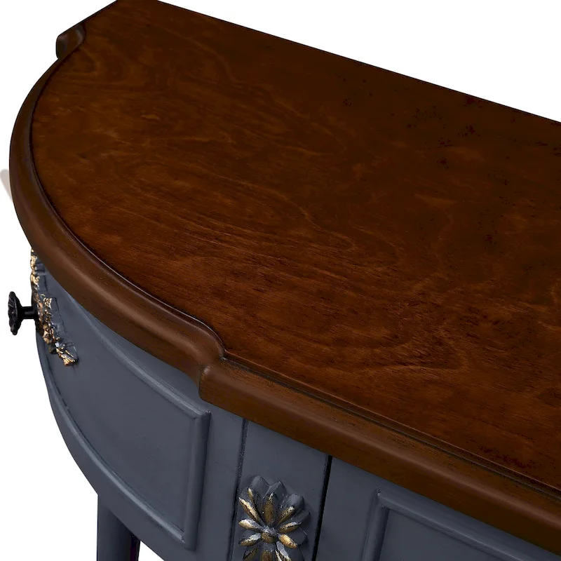 52 inch Circular Half Moon Sofa Table with Open Shelf and 2 Drawers