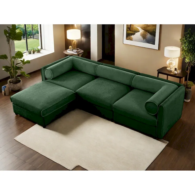 Chenille Upholstered L-Shaped Modular Sectional Sofa with Storage Seat, DIY Combination