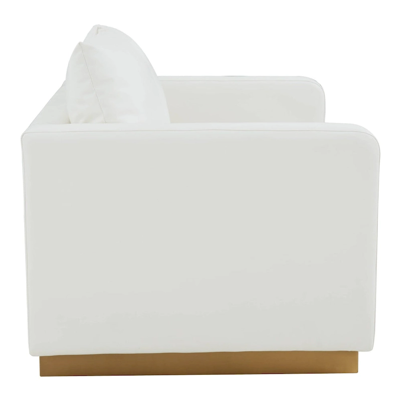 LeisureMod Nervo Modern Leather Loveseat With Gold Base & Cushions - 55.9