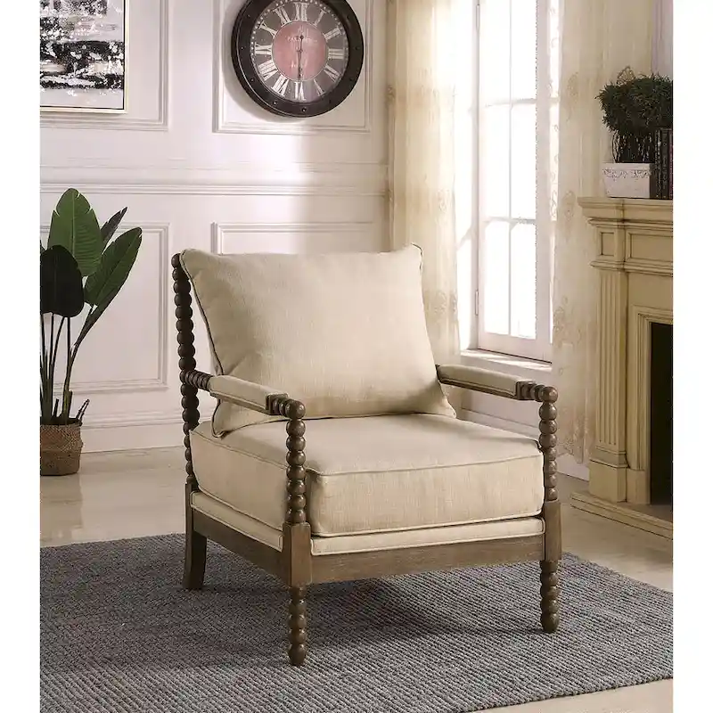Amber / Oatmeal Fabric Spindle Accent Chair with Walnut Legs – Single