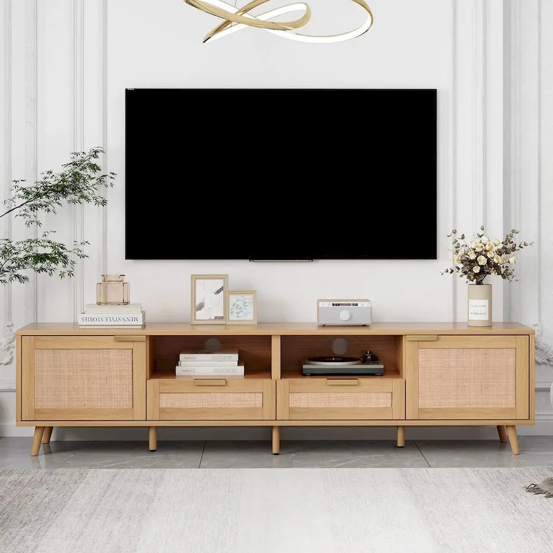 Modern Farmhouse Media Console with Solid Wood Legs
