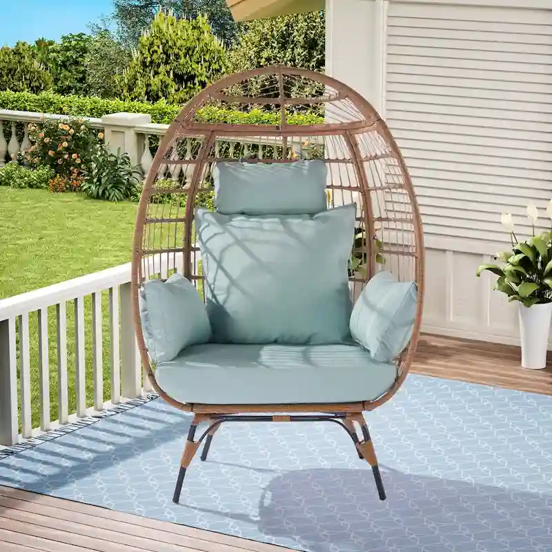 Steel Frame Wicker Egg Chair Max 440lb Capacity