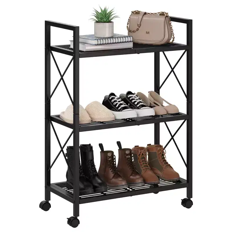 Slim 3/4-Tier Shoe Rack Organizer, Adjustable Space-Saving Shoe Storage with Metal Frame & Non-Woven Fabric Shelves for Entryway, Closet, Bedroom