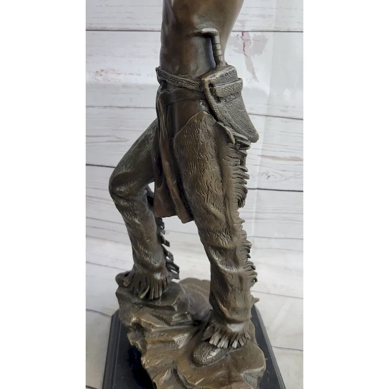 Native American Indian Shaman Medicine Man Holding Bison Skull Bronze Statue Sculpture 23 Inches X 11 Inches