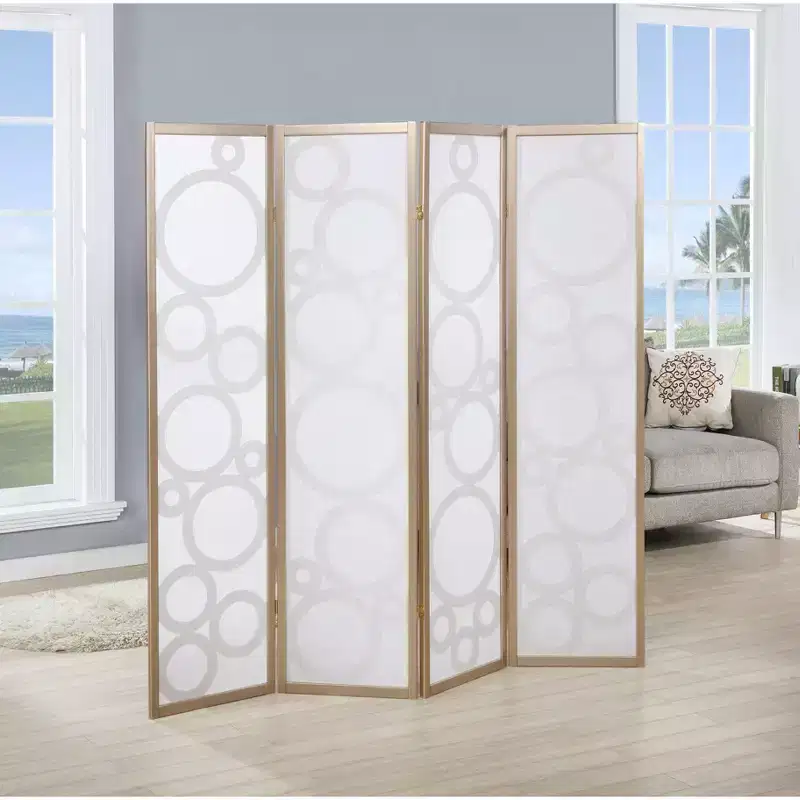 MAYEERTY 4 Panel Circle Pattern Wood Room Divider Gold for Home Office