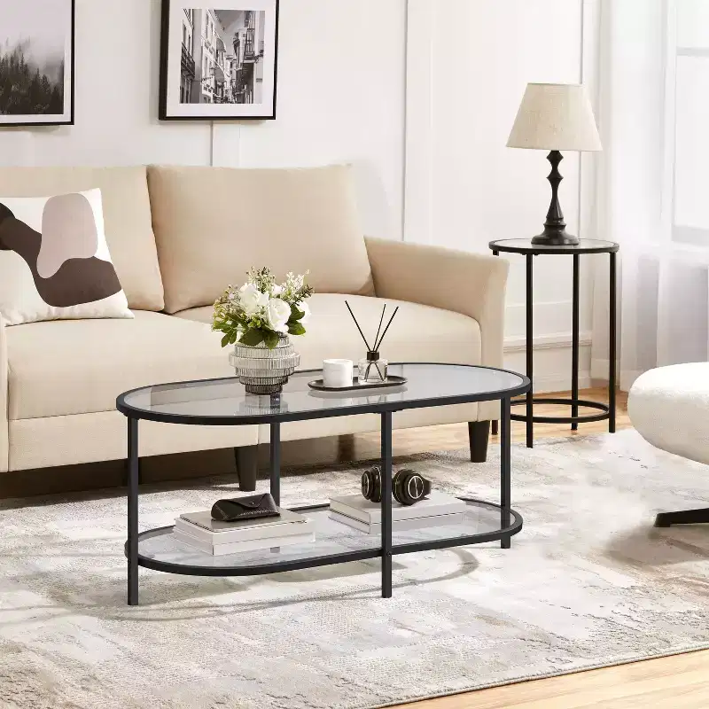 Yaheetech Tempered Glass 2-layer Coffee Table